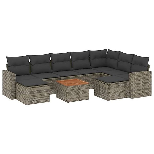 vidaXL 10-Tlg Garten-Sofagarnitur mit Kissen Grau Poly Rattan 3224408 günstig online kaufen