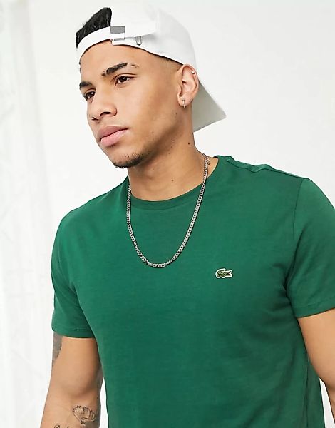 Lacoste – T-Shirt aus Pima-Baumwolle mit Logo in Dunkelgrün günstig online kaufen