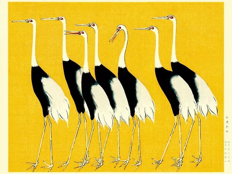 Poster / Leinwandbild - Red Crown Cranes By Ogata Korin günstig online kaufen