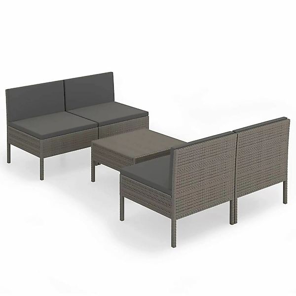 5-tlg. Garten-lounge-set Mit Auflagen Poly Rattan Grau günstig online kaufen
