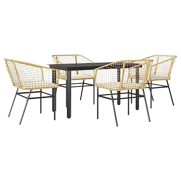 vidaXL 5-Tlg Garten-Essgruppe mit Kissen Braun Poly Rattan Glas 3334606 günstig online kaufen