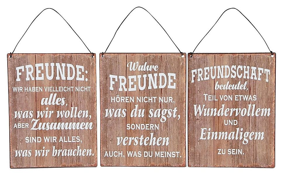 Levandeo® Wandbild, 3er Set Blechschilder H20cm Freundschaft Sprüche Braun günstig online kaufen