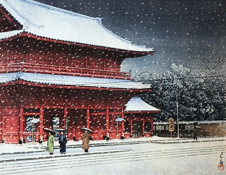 Poster / Leinwandbild - Snow Shiba Zojo Temple By Hasui Kawase günstig online kaufen