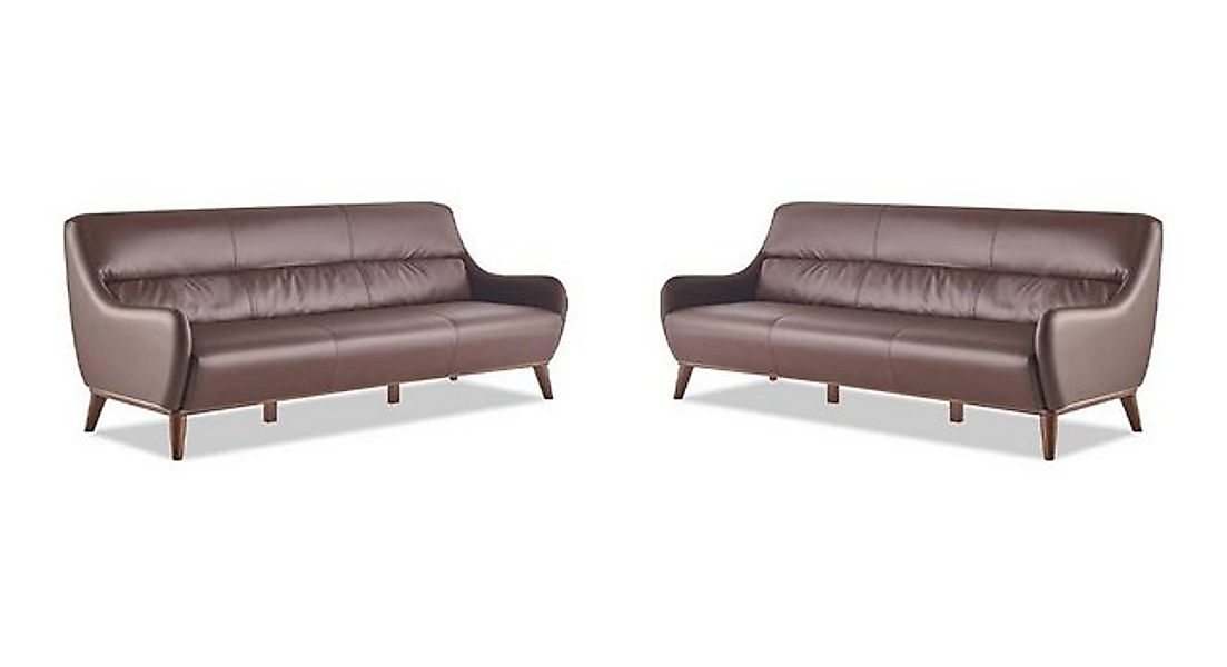 JVmoebel 3-Sitzer Sofa-Set Leder Holz 3-Sitzer Ledersofas Sofas Braun Klass günstig online kaufen