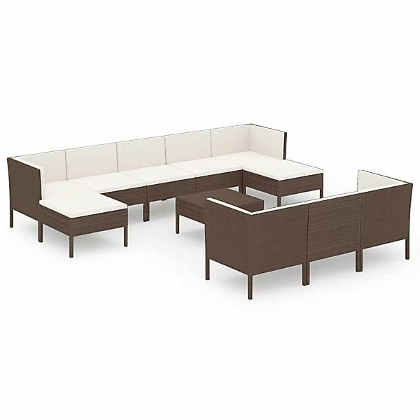 11-tlg. Garten-lounge-set Mit Auflagen Poly Rattan Braun günstig online kaufen