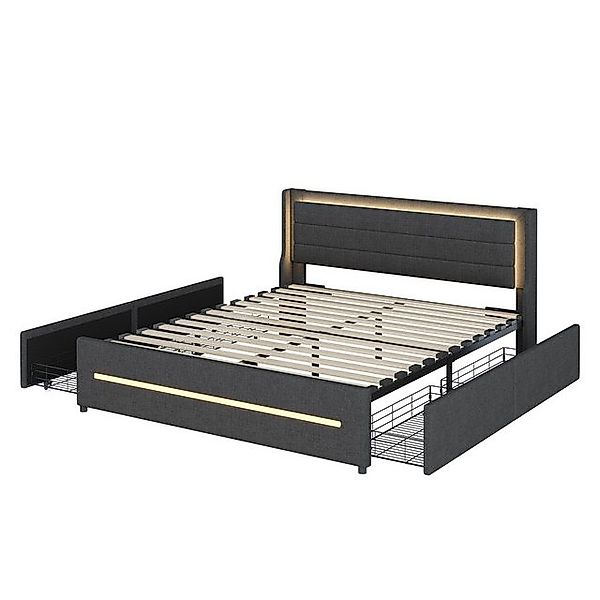 STILVORA Polsterbett 160×200 Bettgestell mit Stauraum & LED,Jugendbett ohne günstig online kaufen
