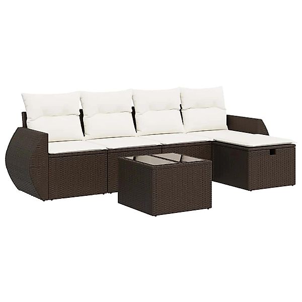 vidaXL 6-Tlg Garten-Sofagarnitur mit Kissen Braun Poly Rattan 3325579 günstig online kaufen