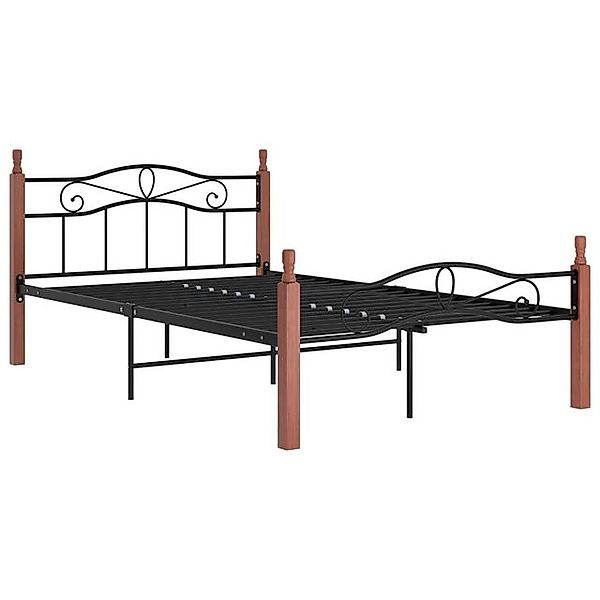 vidaXL Bettgestell Massivholzbett Schwarz Metall und Eiche 120x200 cm Bett günstig online kaufen