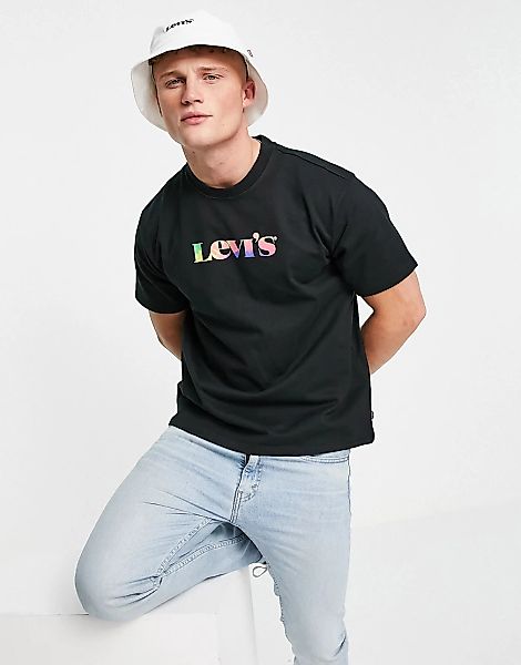 Levi's – Schwarzes T-Shirt in Vintage-Passform mit modernem Logoprint in Ba günstig online kaufen