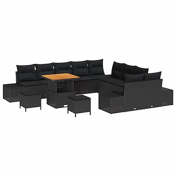 vidaXL Garten-Sofa-Set mit Kissen 13-Tlg Schwarz Poly Rattan 3362839 günstig online kaufen