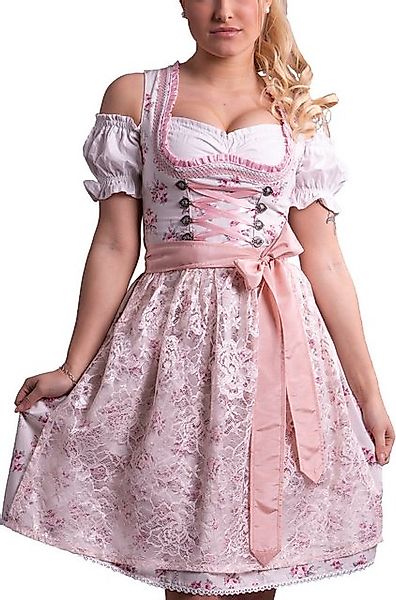 Entari Dirndl 534GT Trachtenkleid Cremeweiß mit Rosa geblümt (3tlg) günstig online kaufen