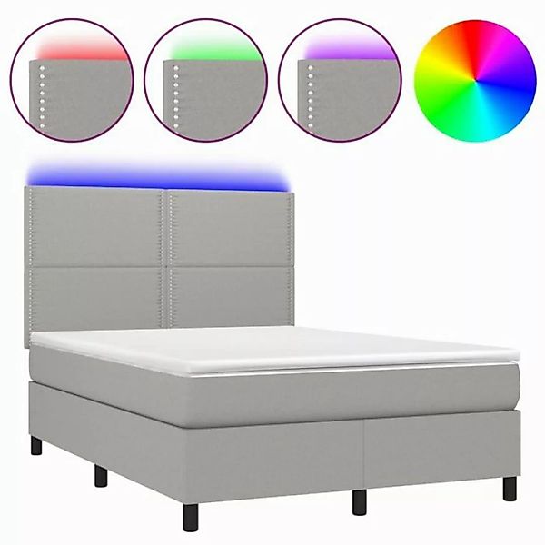 vidaXL Boxspringbett Boxspringbett mit Matratze LED Hellgrau 140x200 cm Sto günstig online kaufen