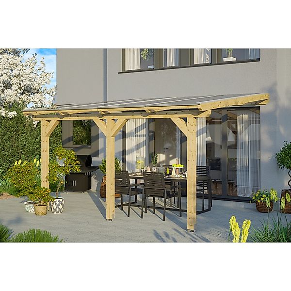 Skan Holz Terrassenüberdachung Bormio 434 cm x 250 cm Leimholz Natur günstig online kaufen