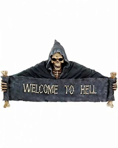Skelett Türschild Welcome to Hell aus Kunststein Gothic Fans Partydeko schw günstig online kaufen