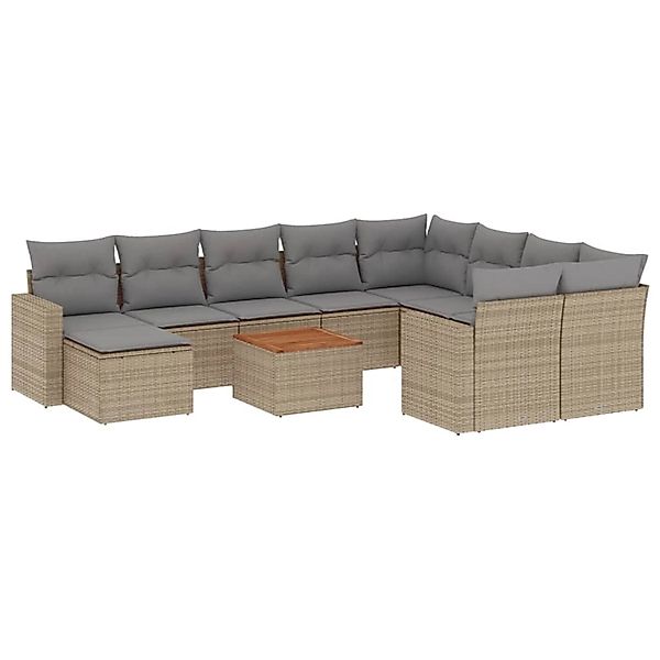 vidaXL 11-Tlg Garten-Sofagarnitur mit Kissen Beige Poly Rattan 3256745 günstig online kaufen
