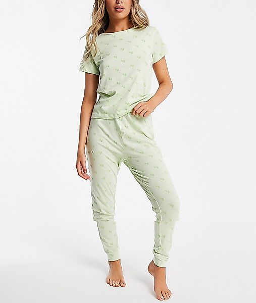 Brave Soul – Langer Pyjama in Grün mit kleinem Avocado-Muster günstig online kaufen