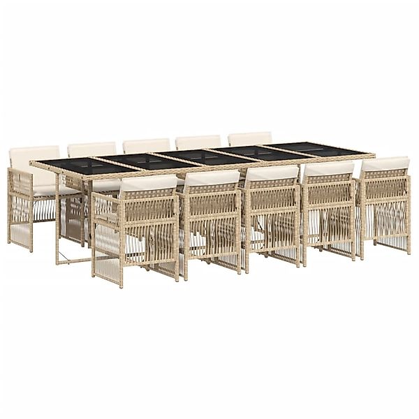 vidaXL 11-Tlg Garten-Essgruppe mit Kissen Beige Poly Rattan 3210934 günstig online kaufen