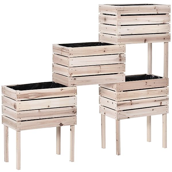 Outsunny Garten-Bett Set Tannenholz Kunststoff Natur 50L x 30B x 60H cm günstig online kaufen