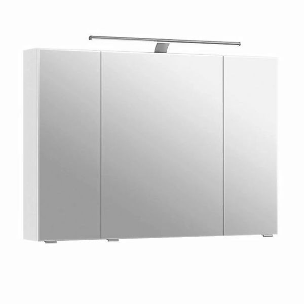 Badezimmer Spiegelschrank mit LED Aufbauleuchte, 98cm breit, in weiß Glanz günstig online kaufen