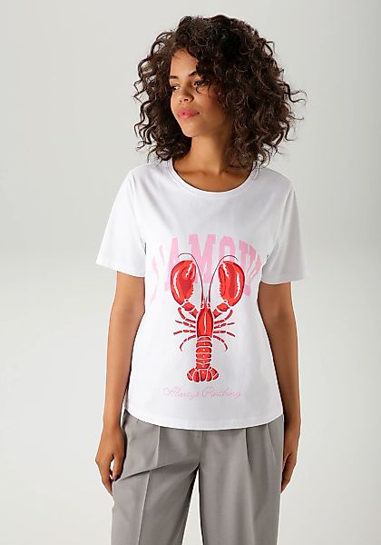 Aniston CASUAL T-Shirt mit Krebs und Schriftzügen bedruckt günstig online kaufen