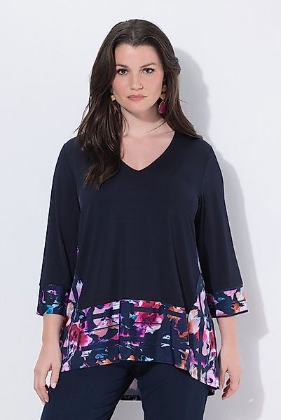 Ulla Popken T-Shirt Slinky-Shirt Patchlook A-Linie V-Ausschnitt günstig online kaufen