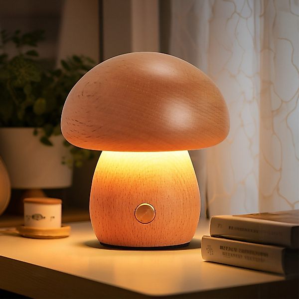 autolock Nachttischlampe Hölzerne Pilzlampe, tragbare kabellose günstig online kaufen