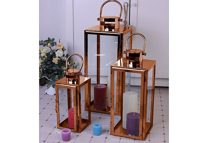 Mojawo Laterne 3er Set Edelstahl-Laternen Gartenlaternen Kupferfarben Kupfe günstig online kaufen