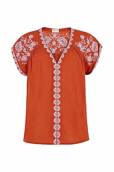RAFFYA Hemdbluse "Luna V-Neck Embroidered Blouse Damen" günstig online kaufen