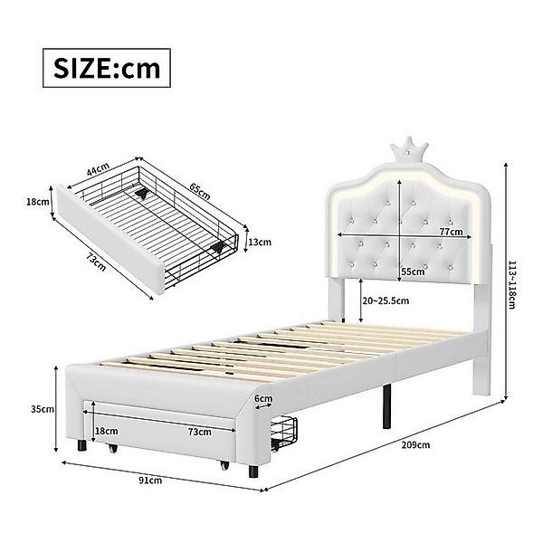 Furnishings Home Polsterbett PU Doppelbett mit Schubladen + LED-Licht (Set, günstig online kaufen