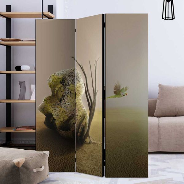 Spanischer Raumteiler mit Motiv Wüstenlandschaft Leinwand und Massivholz günstig online kaufen