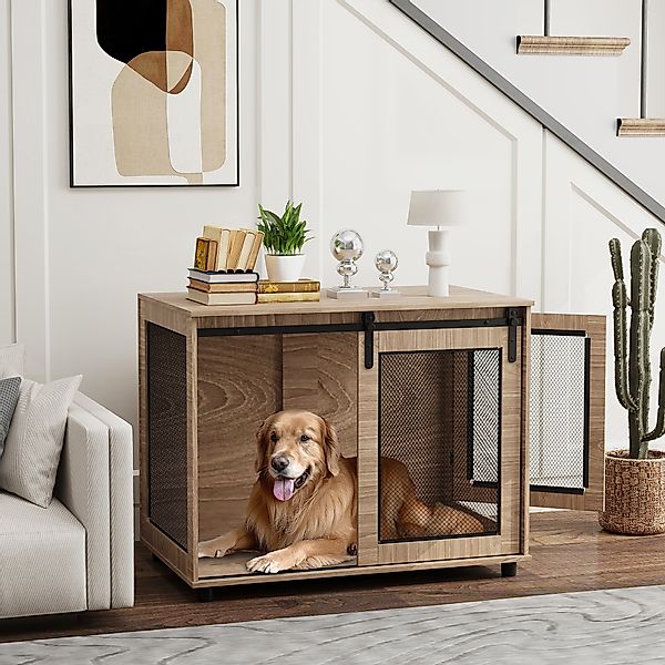 PawHut Hundekäfig Möbel, Hundebox mit 2 verschließbaren Türen, Beistelltisc günstig online kaufen