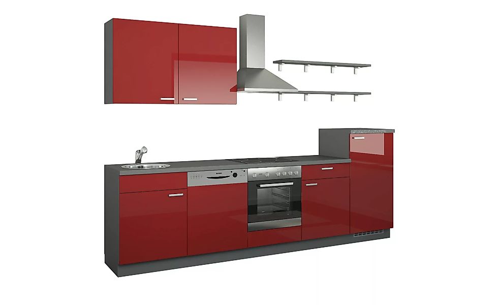 Küchenzeile mit Elektrogeräten - rot - 300 cm - Küchen > Küchenblöcke mit E günstig online kaufen
