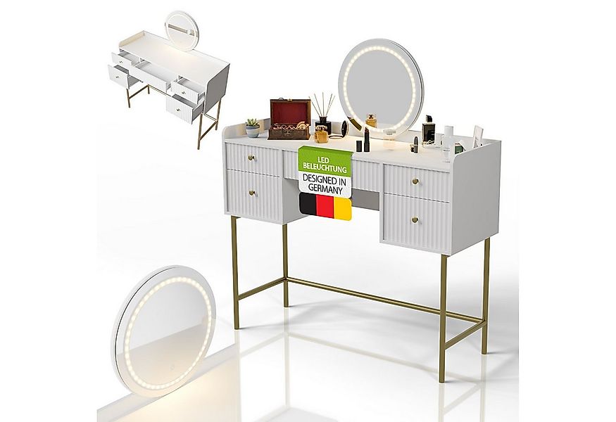 Juskys Schminktisch Samira (1-St), Touch-LED-Spiegel, goldfarbene Beine, 5 günstig online kaufen