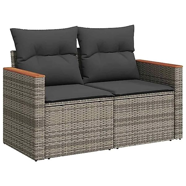 vidaXL Gartensofa 2-Sitzer mit Kissen Grau Poly Rattan 366128 günstig online kaufen