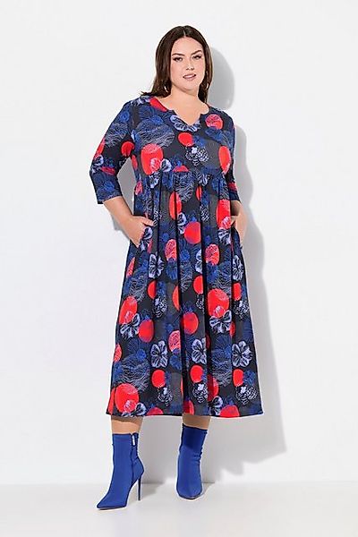 Ulla Popken Maxikleid Jerseykleid A-Linie Tunika-Ausschnit günstig online kaufen