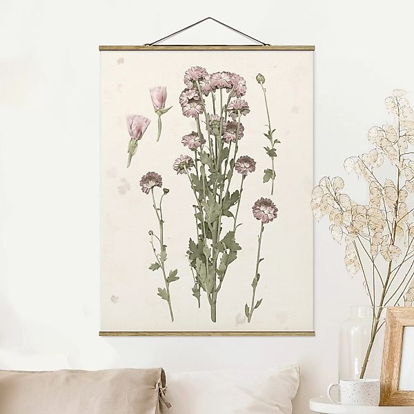 Stoffbild Blumen mit Posterleisten - Hochformat Herbarium in rosa I günstig online kaufen