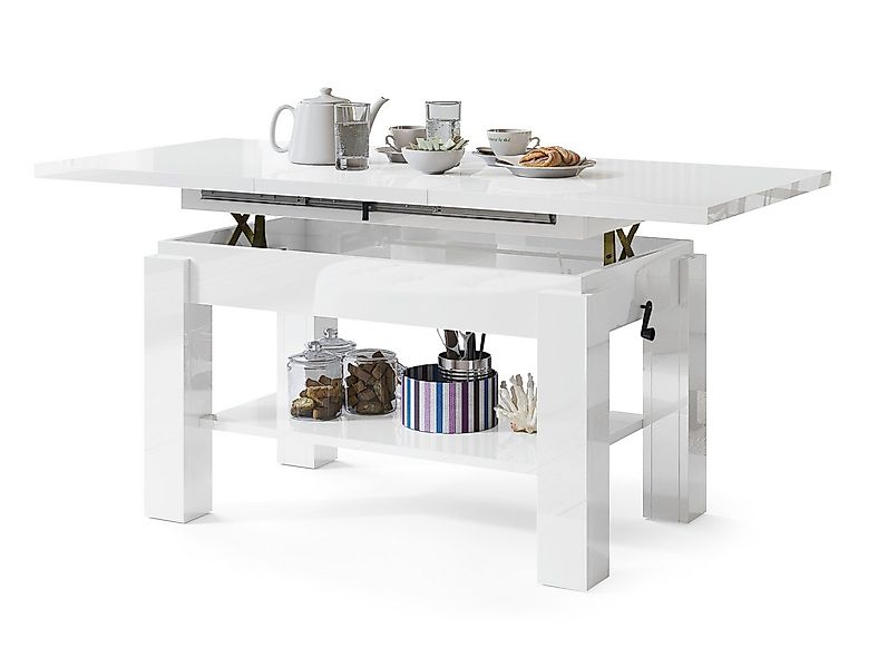designimpex Couchtisch Couchtisch Astoria Weiß Hochglanz höhenverstellbar a günstig online kaufen