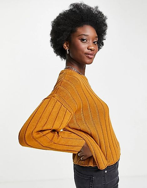 Pimkie – Gerippter Pullover in Braun günstig online kaufen