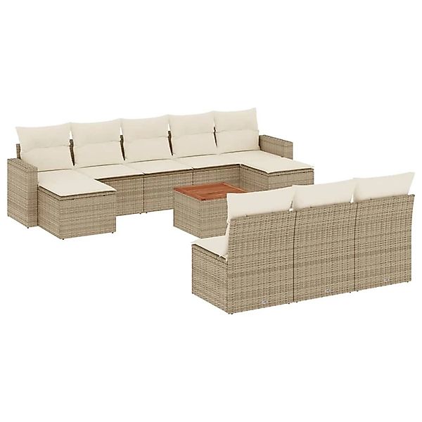 vidaXL 11-Tlg Garten-Sofagarnitur mit Kissen Beige Poly Rattan 3256660 günstig online kaufen