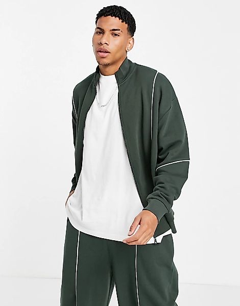 ASOS DESIGN – Oversize-Jacke aus Jersey mit abgenähten Bahnen in Grün, Komb günstig online kaufen