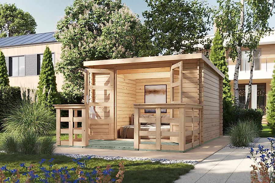 Karibu Gartenhaus ""Remus" SET naturbelassen mit Terrasse", Gartenhaus aus günstig online kaufen