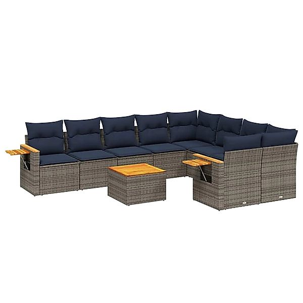 vidaXL 10-Tlg Garten-Sofagarnitur mit Kissen Grau Poly Rattan 3227153 günstig online kaufen