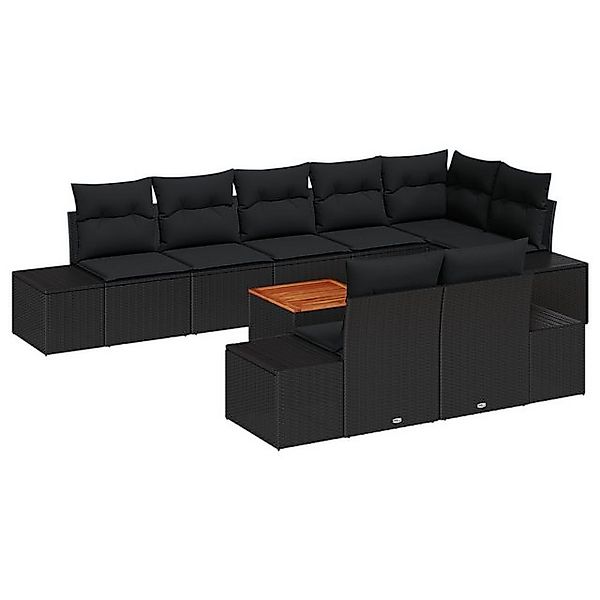 vidaXL Loungesofa 9-tlg. Garten-Sofagarnitur mit Kissen Schwarz Poly Rattan günstig online kaufen