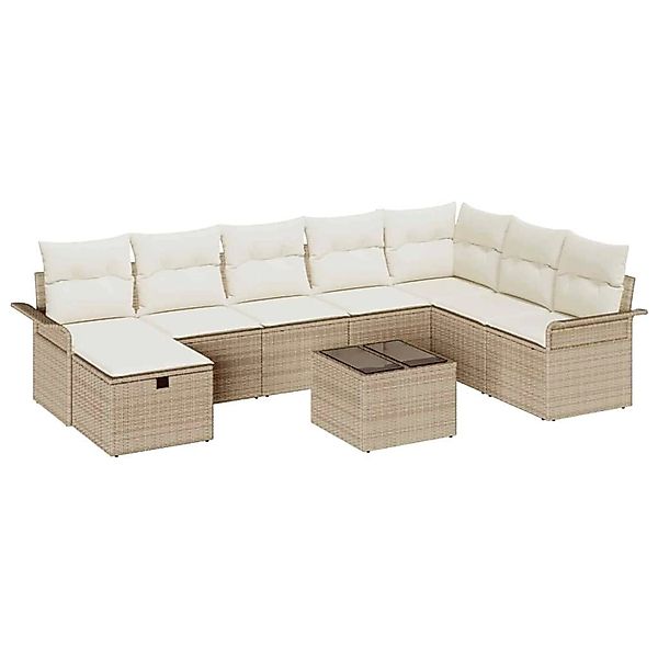 vidaXL Garten-Sofa-Set mit Kissen mit Speicher 9-Tlg Beige Poly Rattan 3360 günstig online kaufen