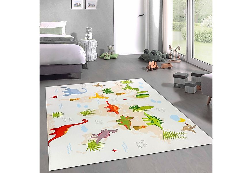 Carpetia Kinderteppich Kinderteppich im Dinomuster mit T-Rex Stegosaurus in günstig online kaufen