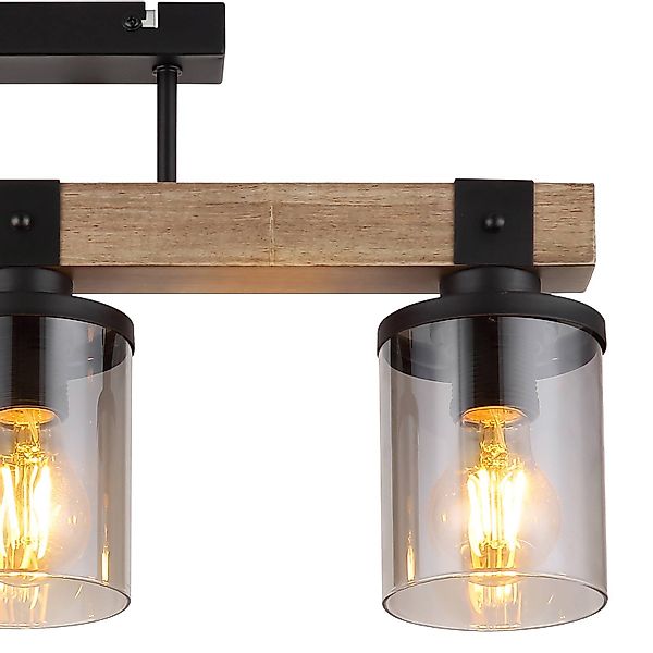 GLOBO Pendelleuchte 15555-4H schwarz natur Rauch Holz Metall Rauchglas B/H/ günstig online kaufen