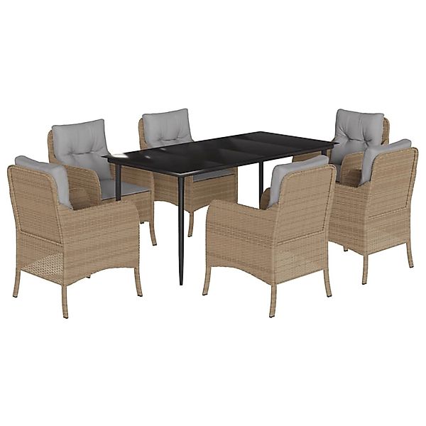 vidaXL 7-Tlg Garten-Essgruppe mit Kissen Beige Poly Rattan 3211980 günstig online kaufen
