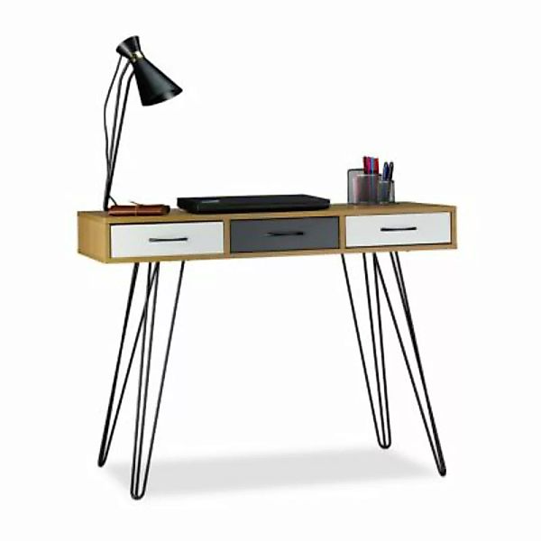 relaxdays Designer Schreibtisch mit Schubladen holzfarben günstig online kaufen