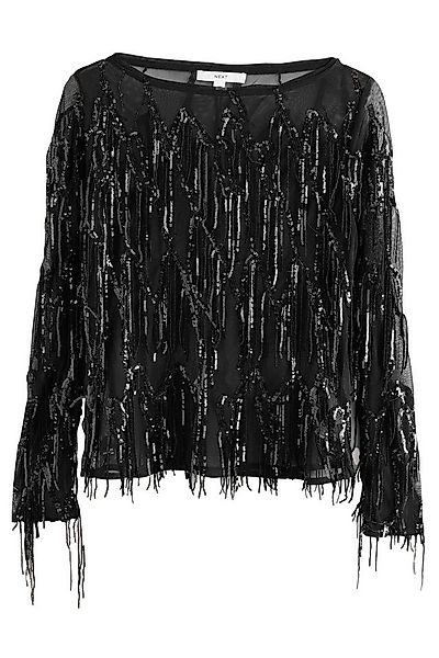 Next Langarmbluse Oberteil mit Kerbausschnitt, Pailletten + Fransen (1-tlg) günstig online kaufen