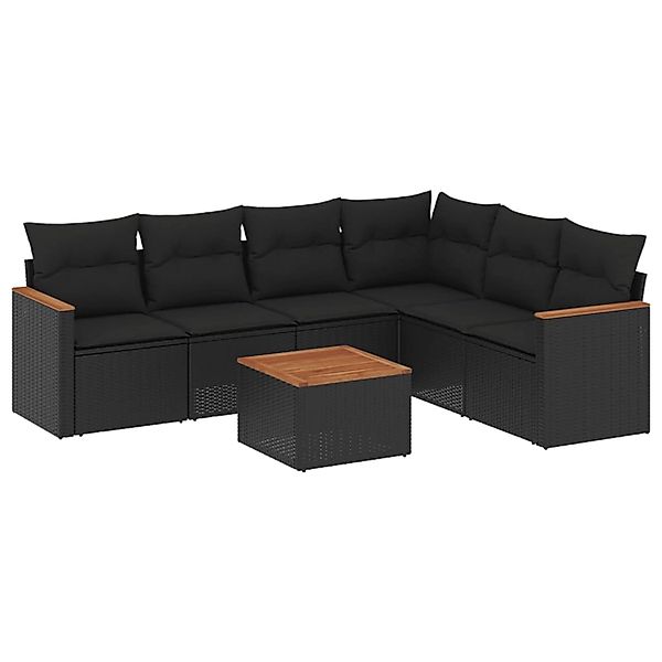 vidaXL 7-Tlg Garten-Sofagarnitur mit Kissen Schwarz Poly Rattan 3226006 günstig online kaufen